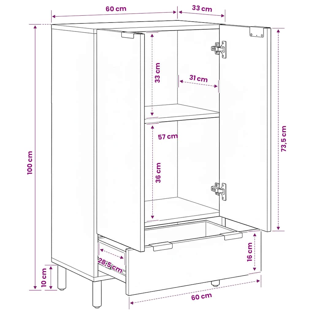 vidaXL Highboard Black 60x33x100 cm Engineered Wood