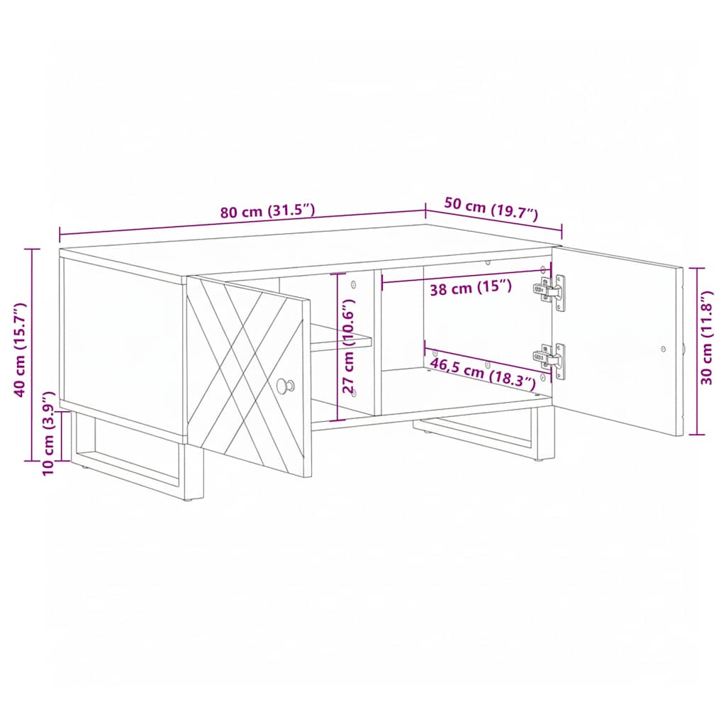 vidaXL Coffee Table Black 80x50x40 cm Solid Wood Mango
