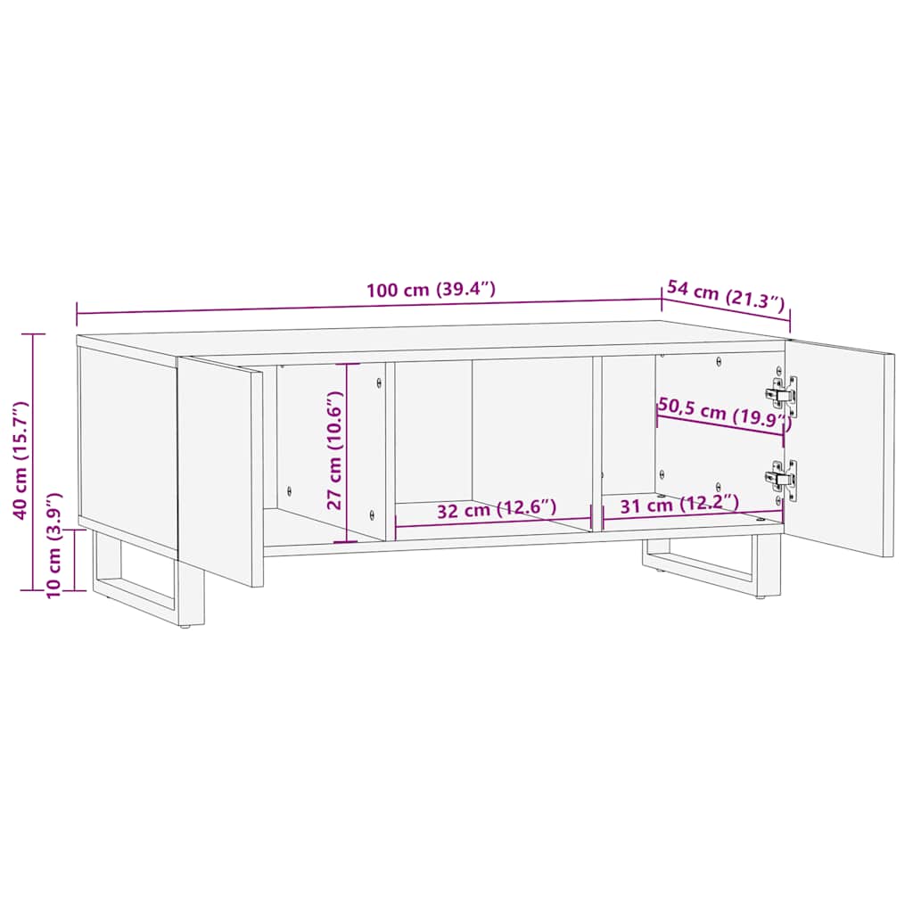 vidaXL Coffee Table Black 100x54x40 cm Solid Wood Mango