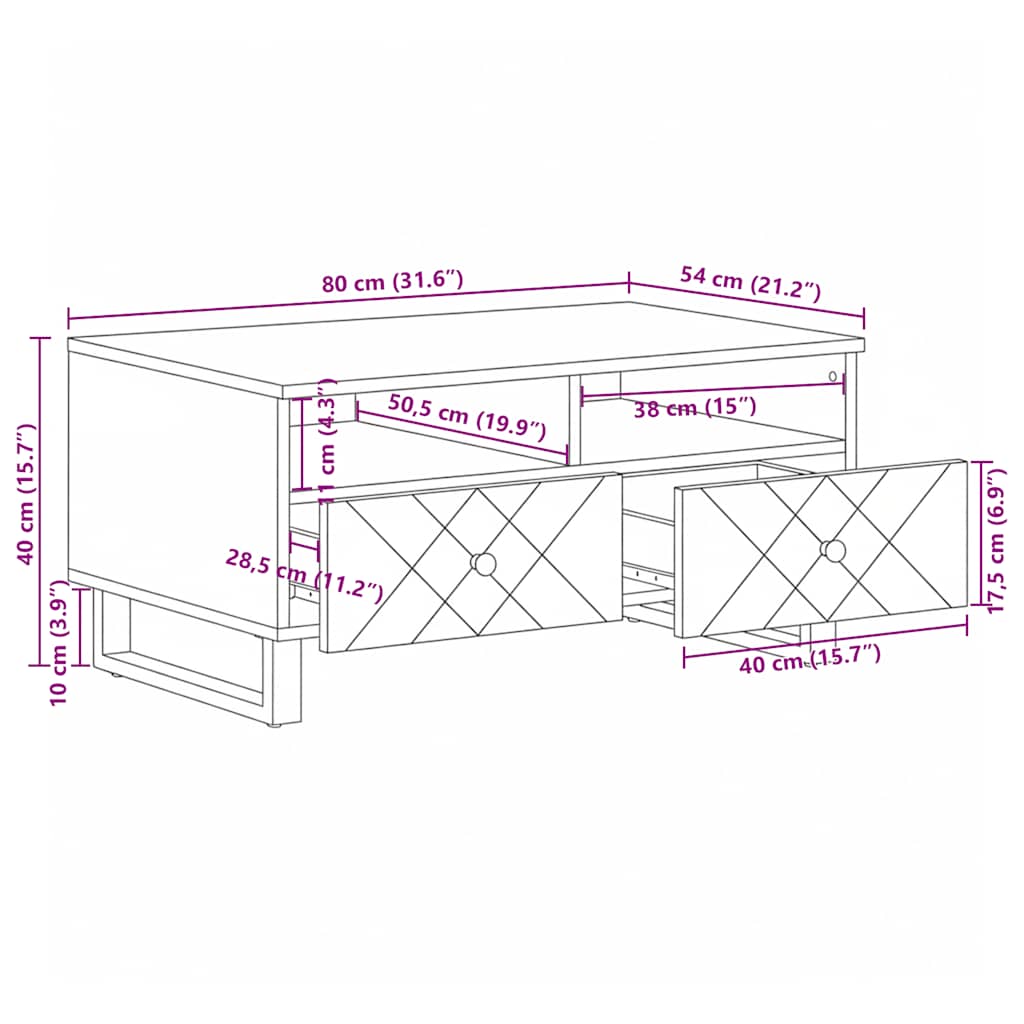 vidaXL Coffee Table Black 80x54x40 cm Solid Wood Mango