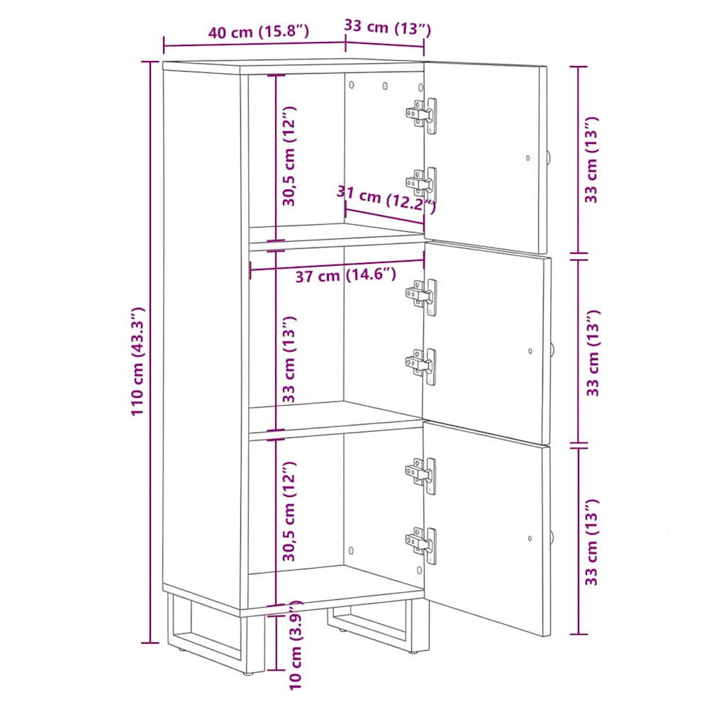 vidaXL Highboard Black 40x33x110 cm Solid Wood Mango