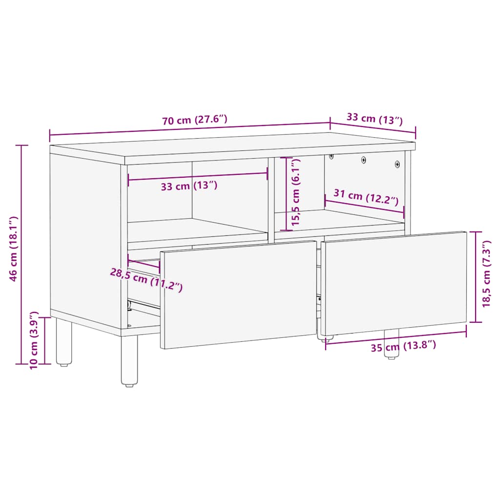 vidaXL TV Cabinet Brown 70x33x46 cm Solid Wood Mango