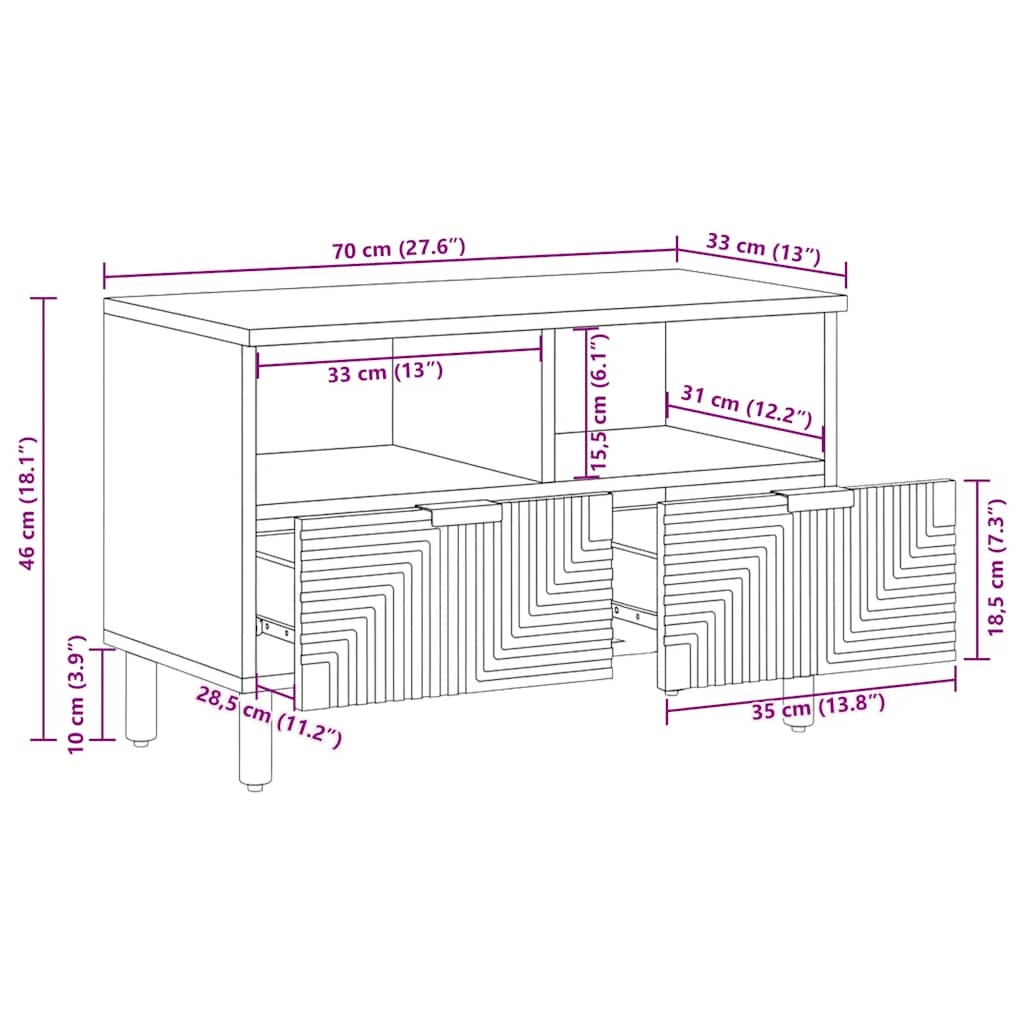 vidaXL TV Cabinet Brown 70x33x46 cm Solid Wood Mango