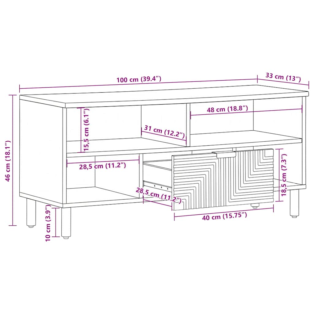 vidaXL TV Cabinet Brown 100x33x46 cm Solid Wood Mango