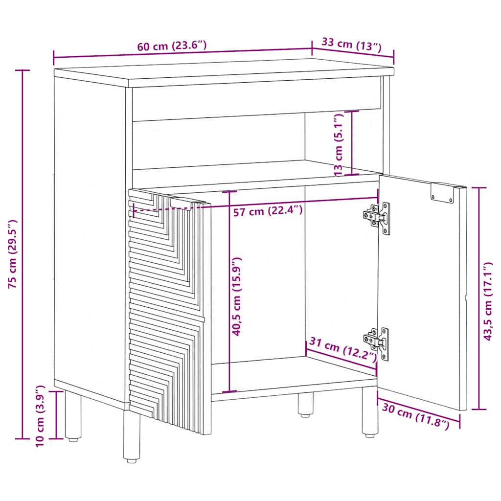 vidaXL Sideboard Brown 60x33x75 cm Solid Wood Mango