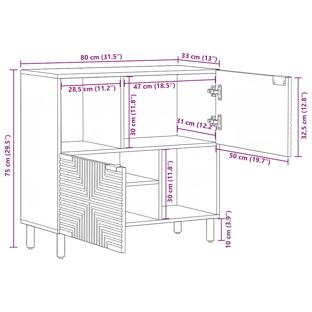 vidaXL Sideboard Brown 80x33x75 cm Solid Wood Mango