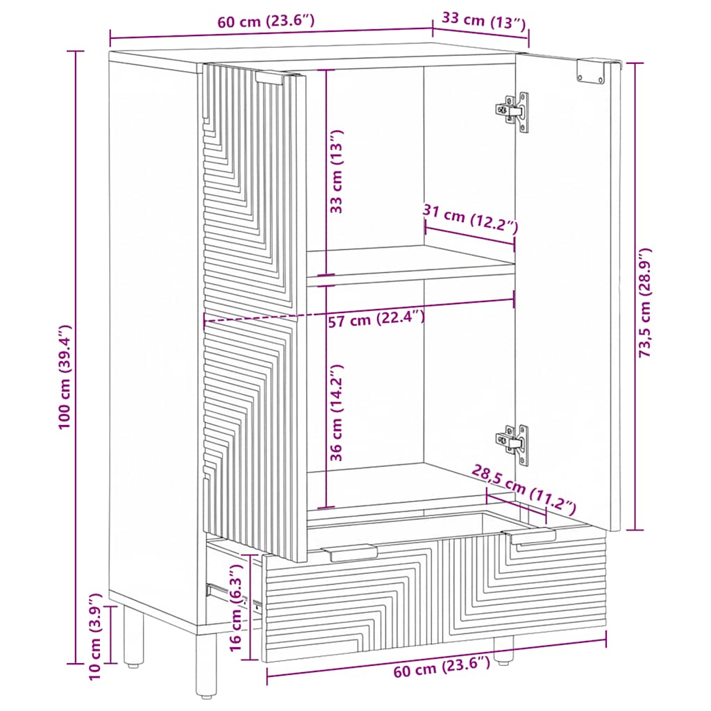 vidaXL Highboard Brown 60x33x100 cm Solid Wood Mango