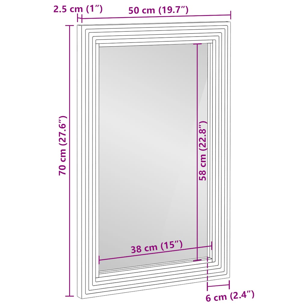 vidaXL Bathroom Mirror Brown 50x70x2.5 cm Solid Wood Mango