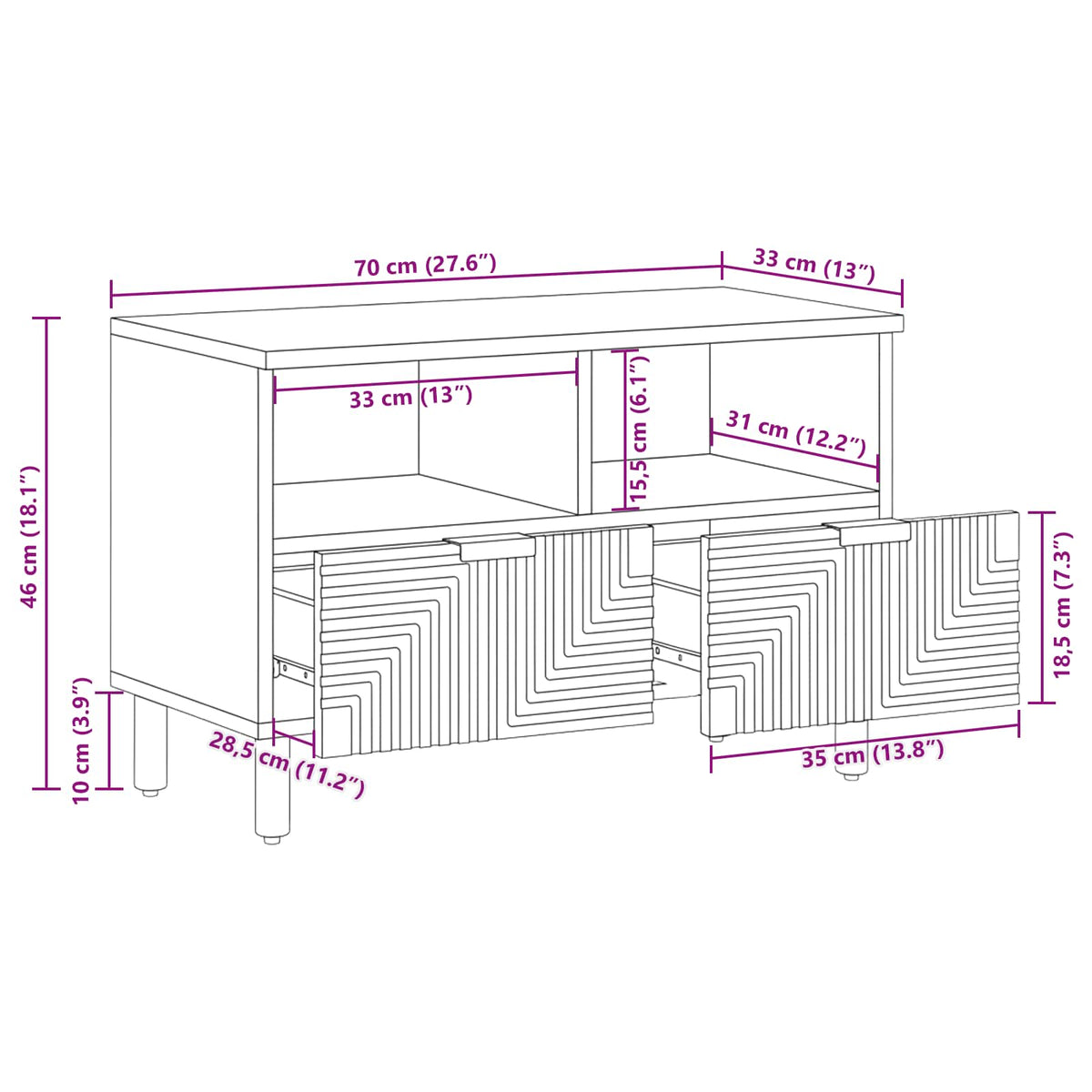 vidaXL TV Cabinet 70x33x46 cm Solid Wood Acacia