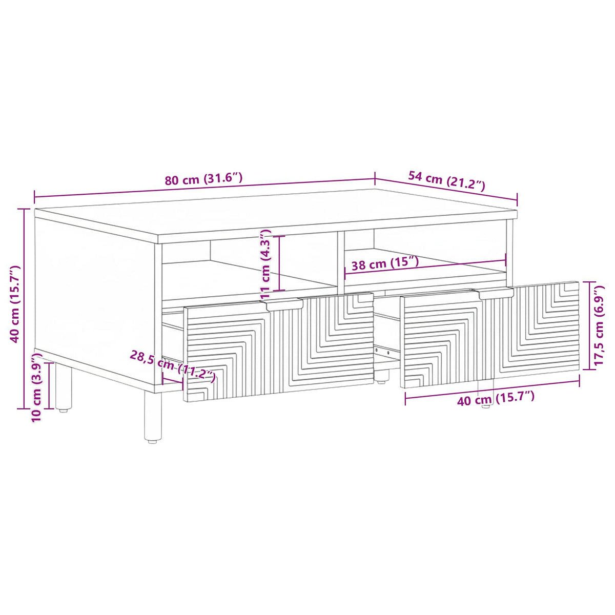 vidaXL Coffee Table Brown 80 x 54 x 40 cm Solid Acacia Wood