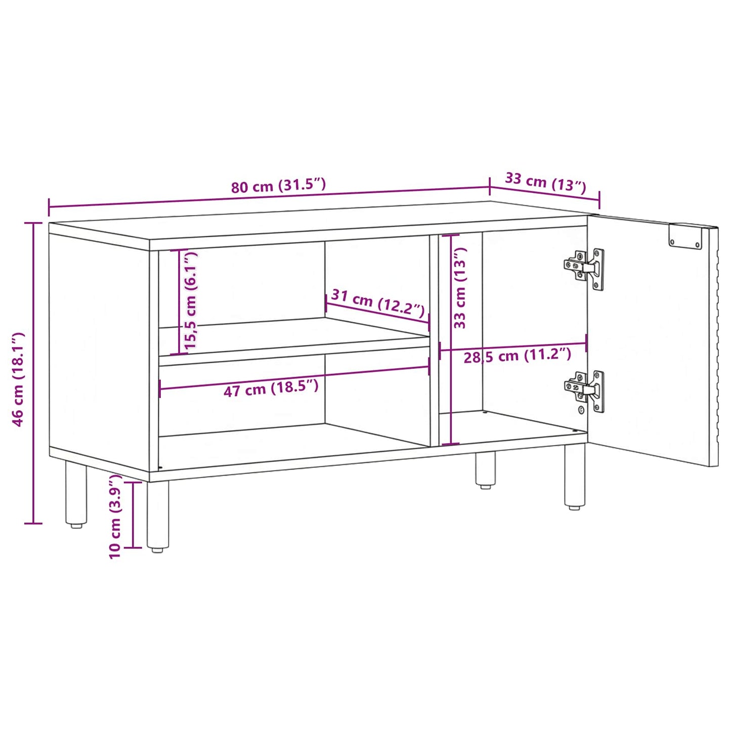 vidaXL TV Cabinet with Shelf Brown 80 x 33 x 46 cm Solid Mango Wood