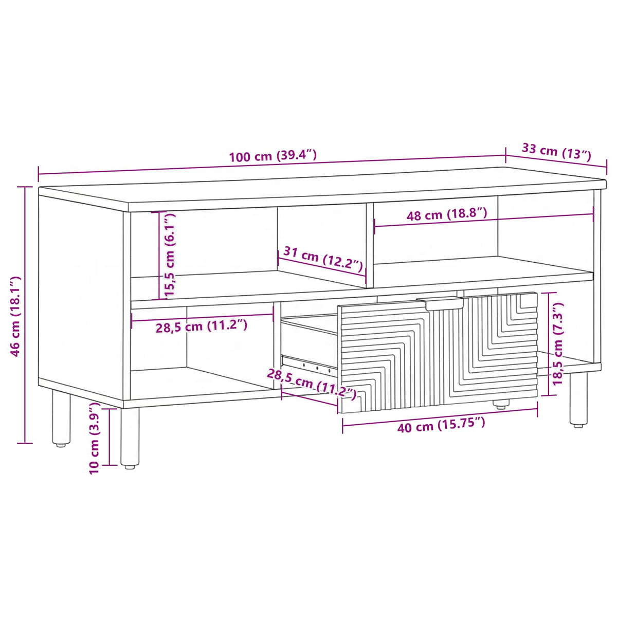 vidaXL TV Cabinet Solid Acacia Wood 100 x 33 x 46 cm Solid Acacia Wood