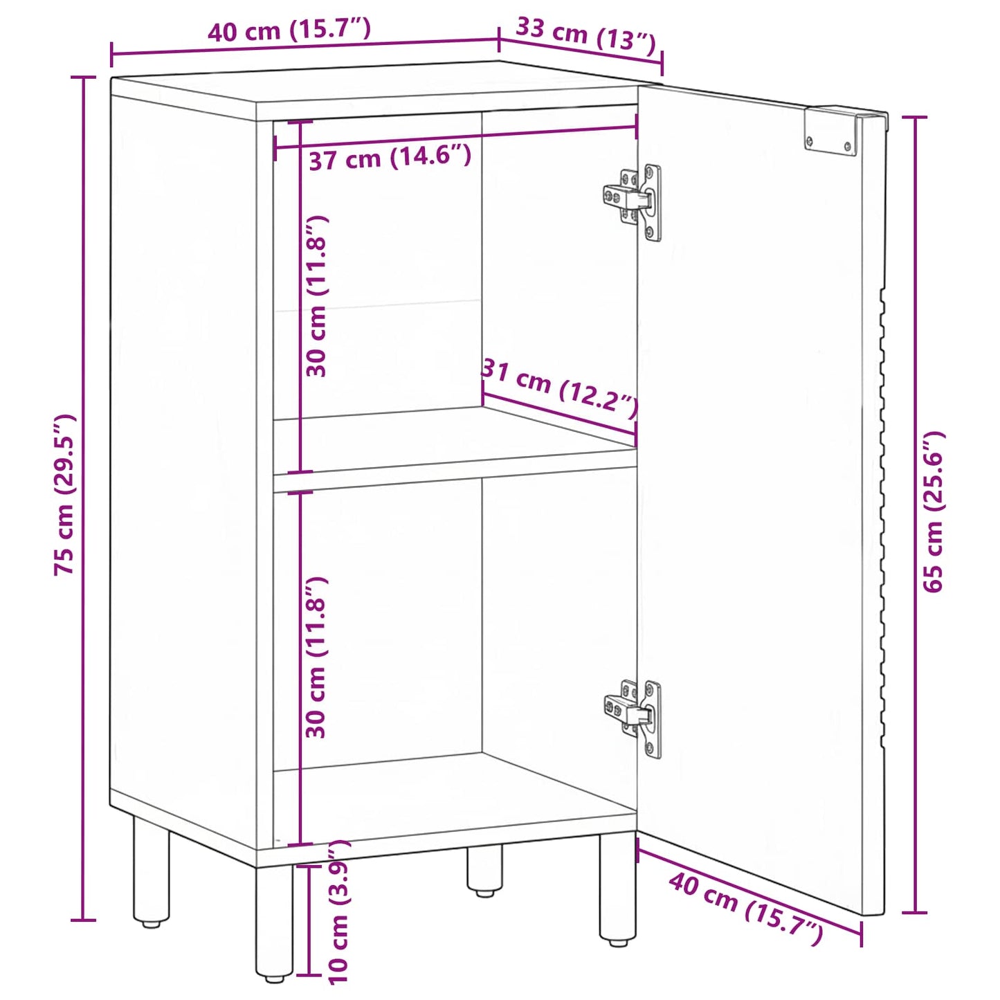 vidaXL Sideboard with Shelf Brown 40 x 33 x 75 cm Solid Mango Wood