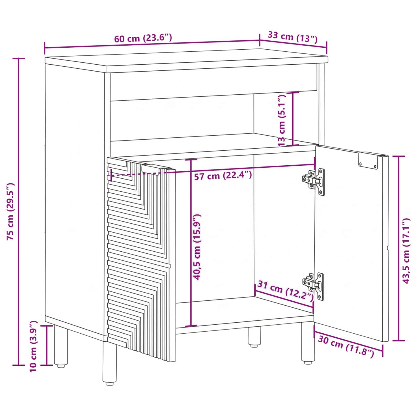 vidaXL Sideboard with Shelf Brown 60 x 33 x 75 cm Solid Mango Wood