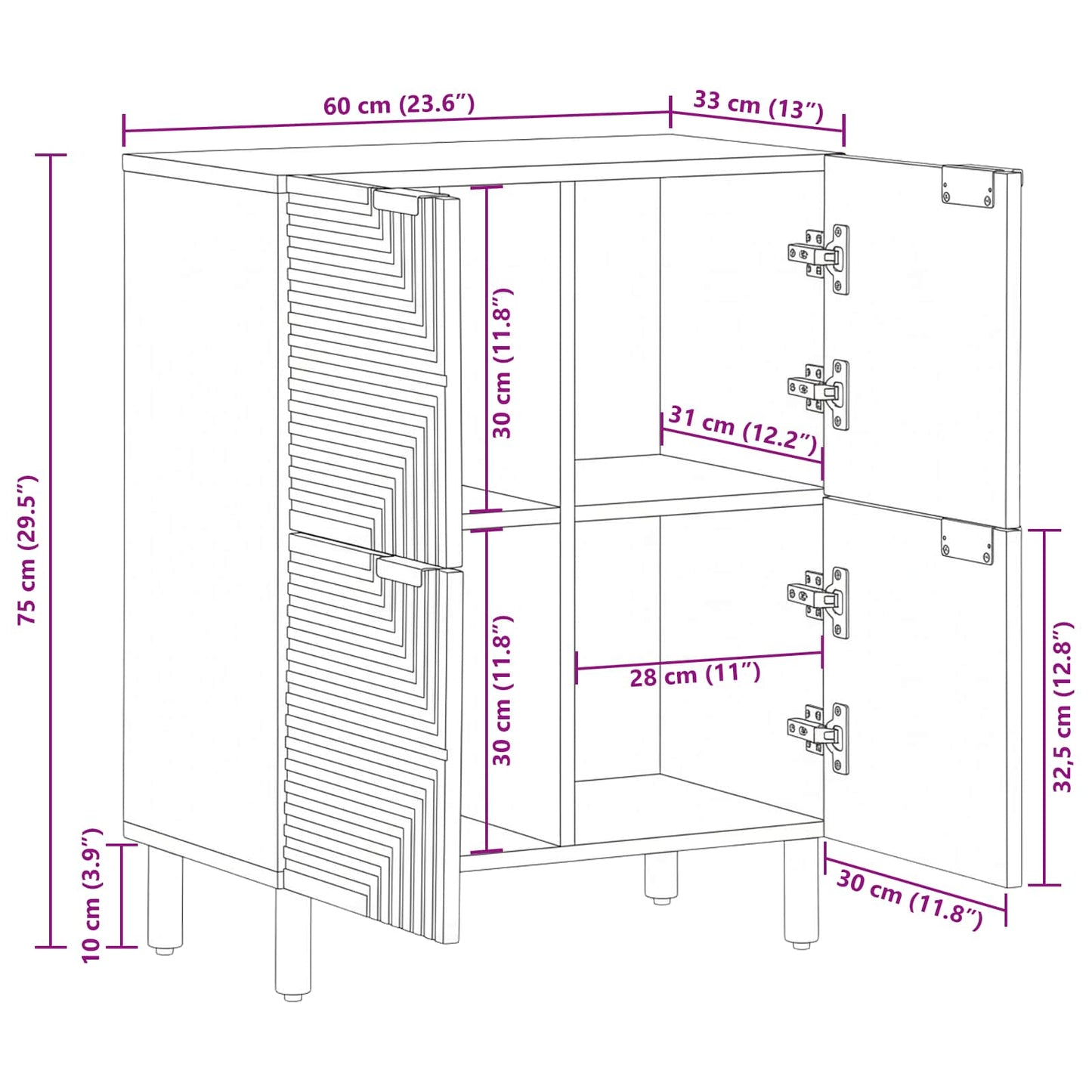 vidaXL Sideboard with Shelf Brown 60 x 33 x 75 cm Solid Mango Wood
