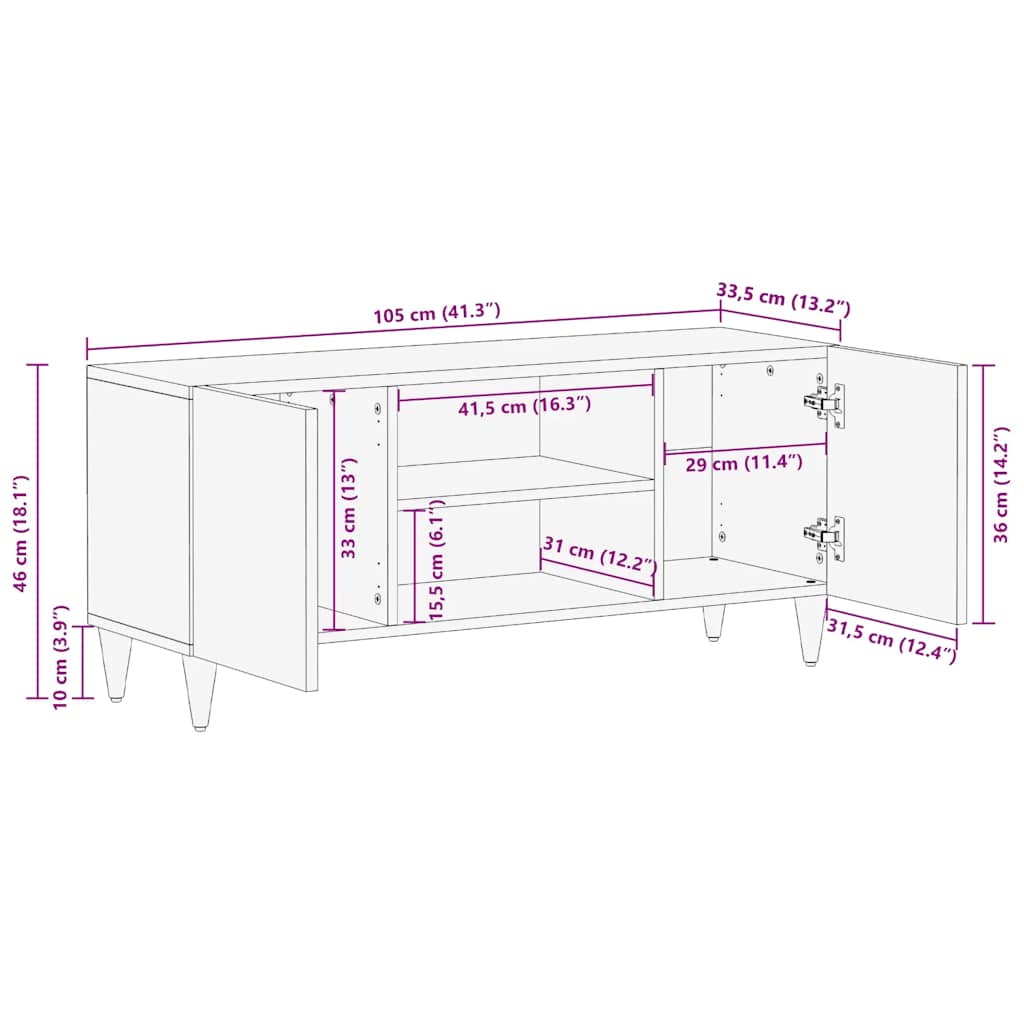 vidaXL TV Cabinet Light Grey 105x33.5x46 cm Solid Wood Mango