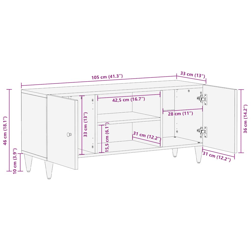 vidaXL TV Cabinet Light Grey 105x33,5x46 cm Solid Wood Mango