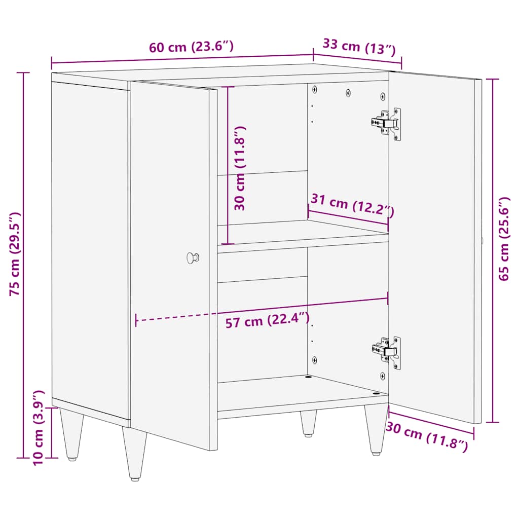 vidaXL Sideboard Light Grey 60x33,5x75 cm Solid Wood Mango