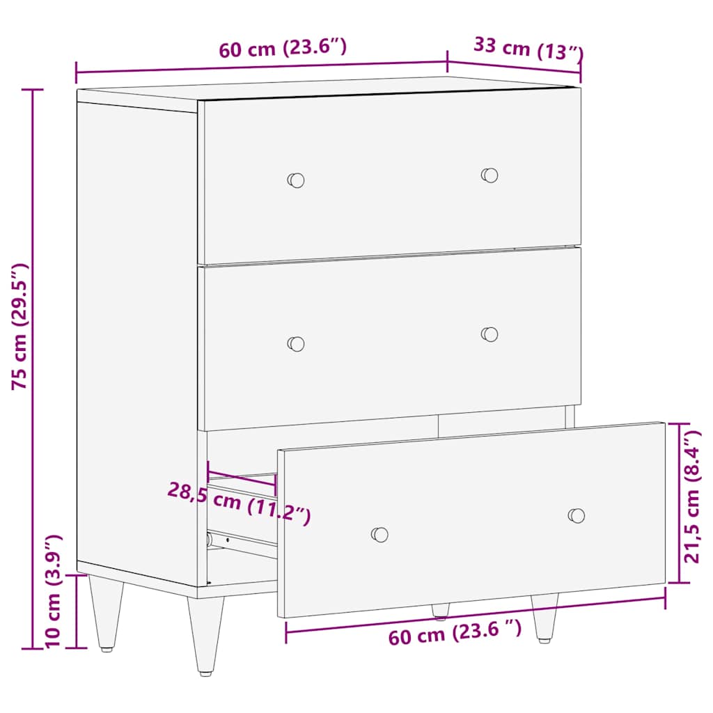 vidaXL Sideboard Light Grey 60x33.5x75 cm Solid Wood Mango