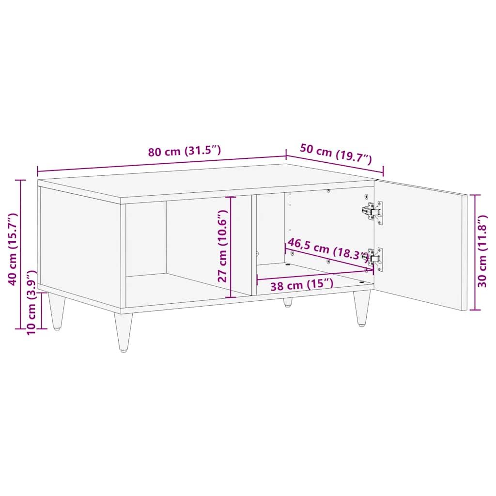 vidaXL Coffee Table Light Grey 80x50x40 cm Solid Wood Mango