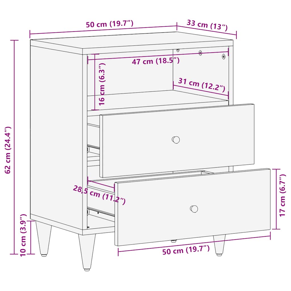 vidaXL Bedside Cabinet Light Grey 50x33x60 cm Solid Wood Mango