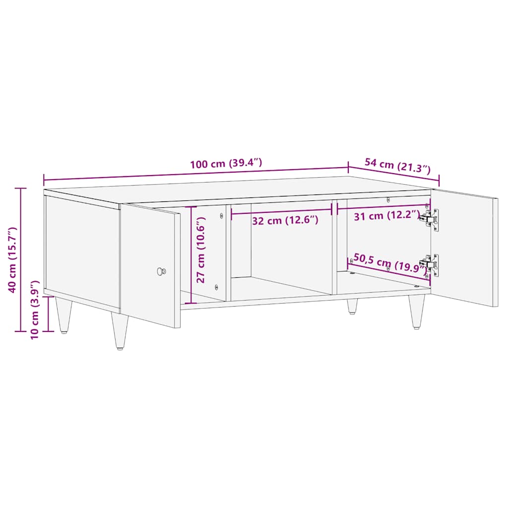 vidaXL Coffee Table Light Grey 100x54x40 cm Solid Wood Mango