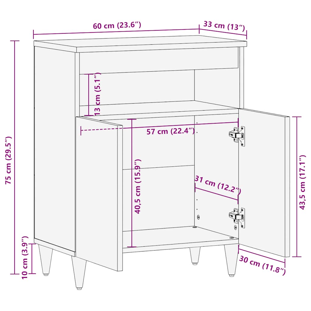 vidaXL Sideboard 60x33x75 cm Solid Wood Mango
