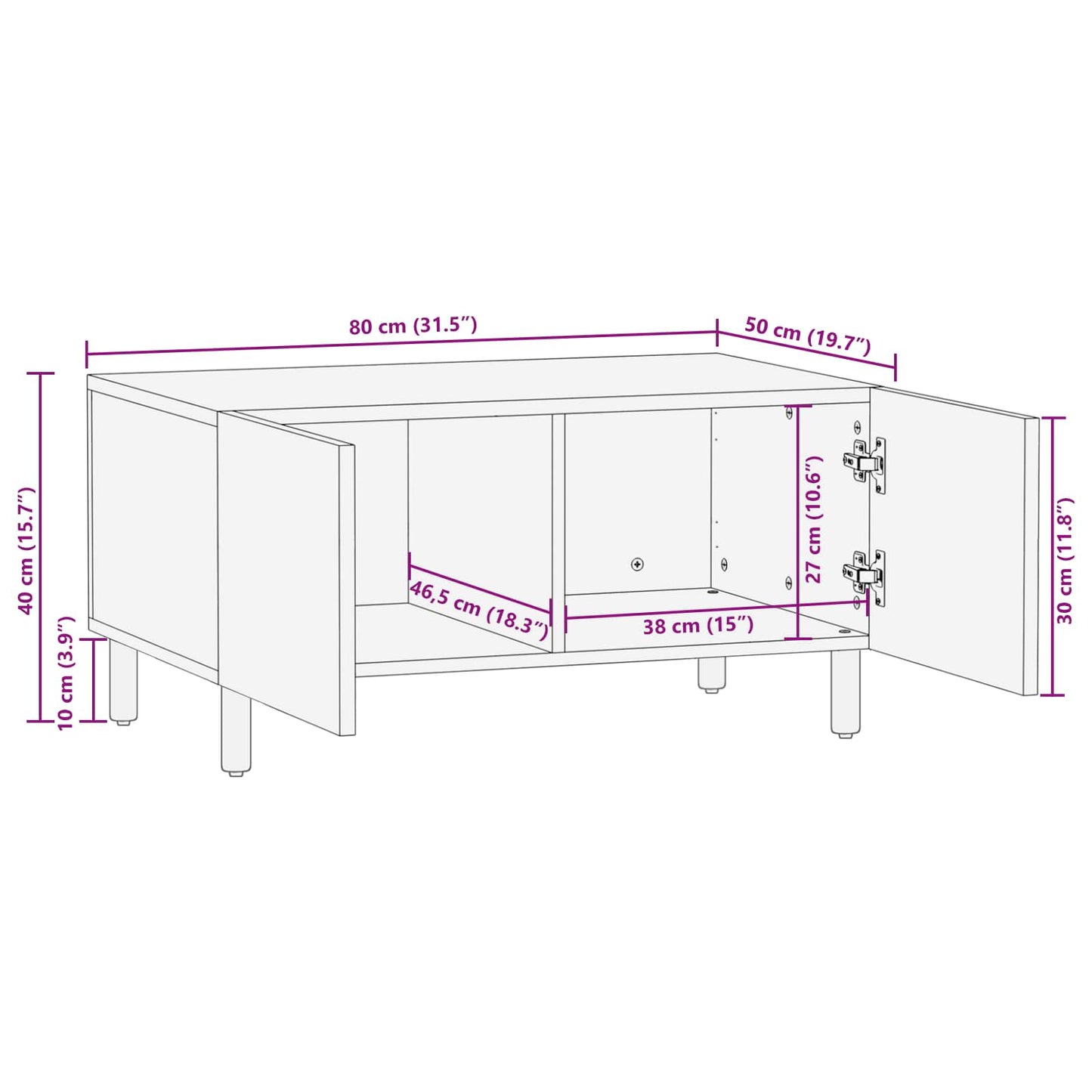 vidaXL Coffee Table White 80 x 50 x 40 cm Solid Mango Wood