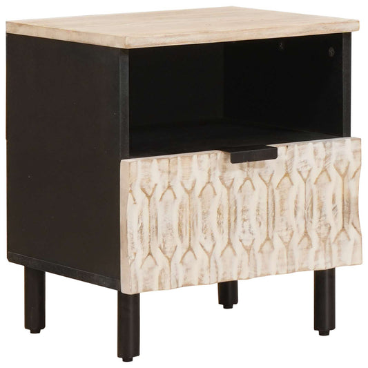 vidaXL Bedside Cabinet White 40 x 33 x 46 cm Solid Mango Wood