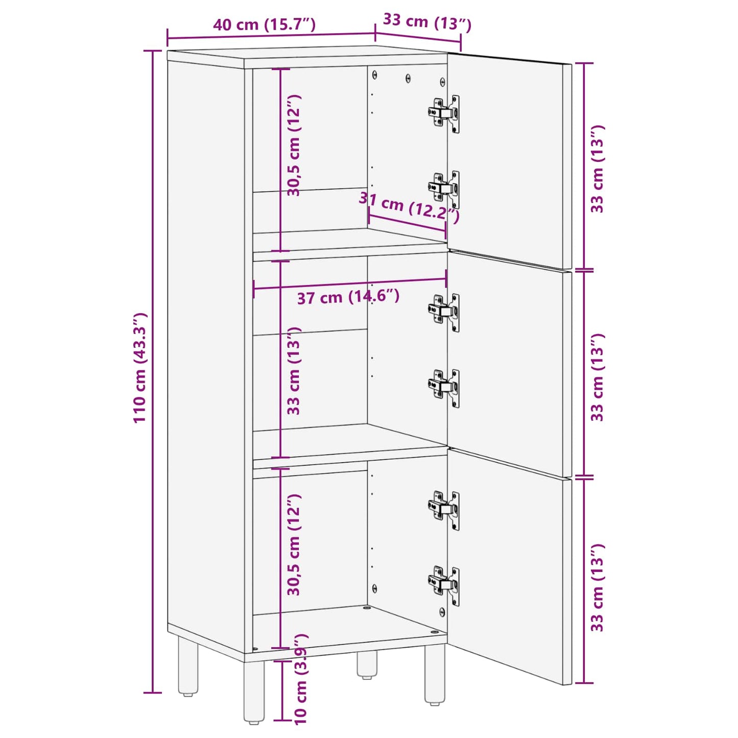 vidaXL Highboard White Wash Finish 40 x 33 x 110 cm Solid Mango Wood