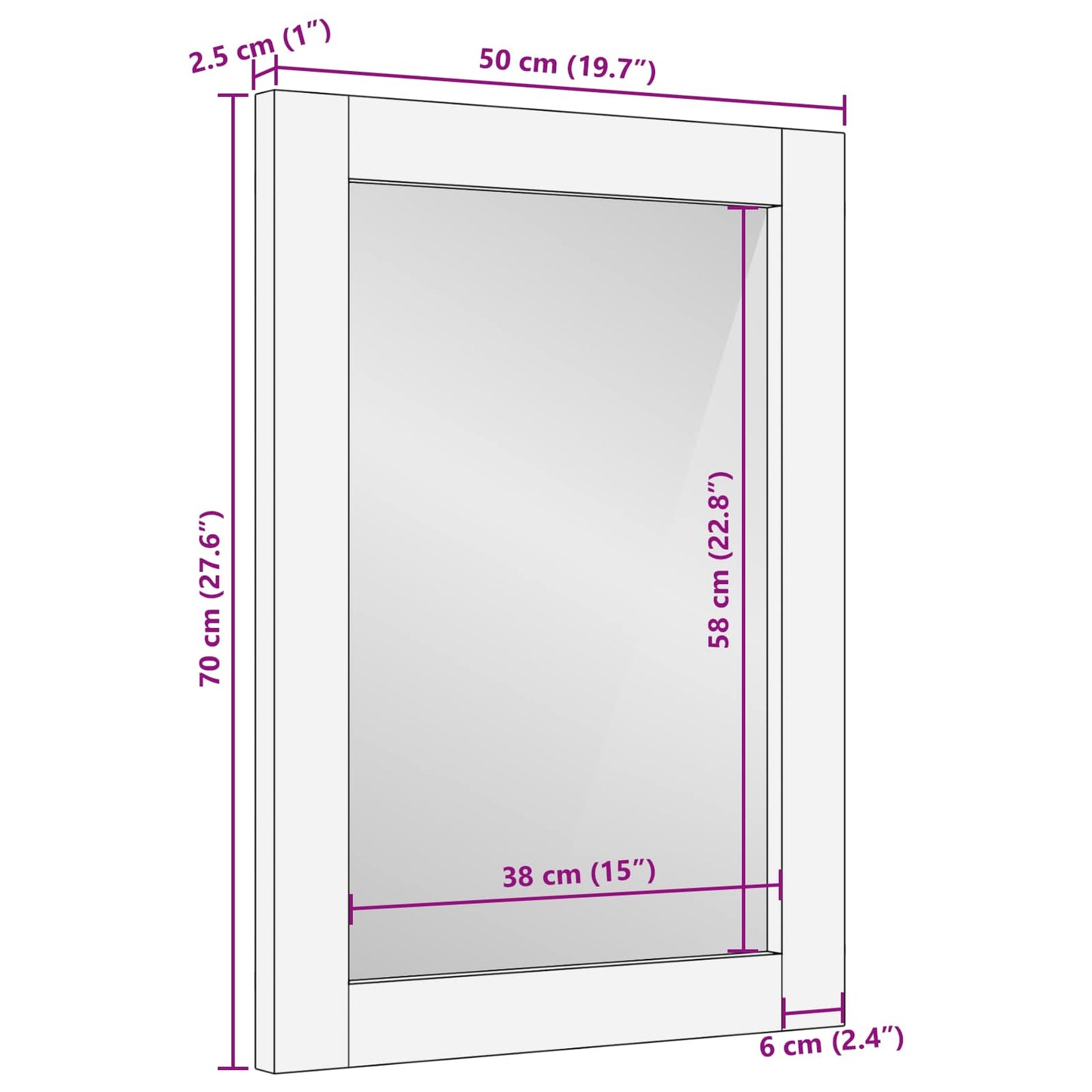 vidaXL Bathroom Mirror with Mirror White Wash Finish 50 x 70 x 2.5 cm