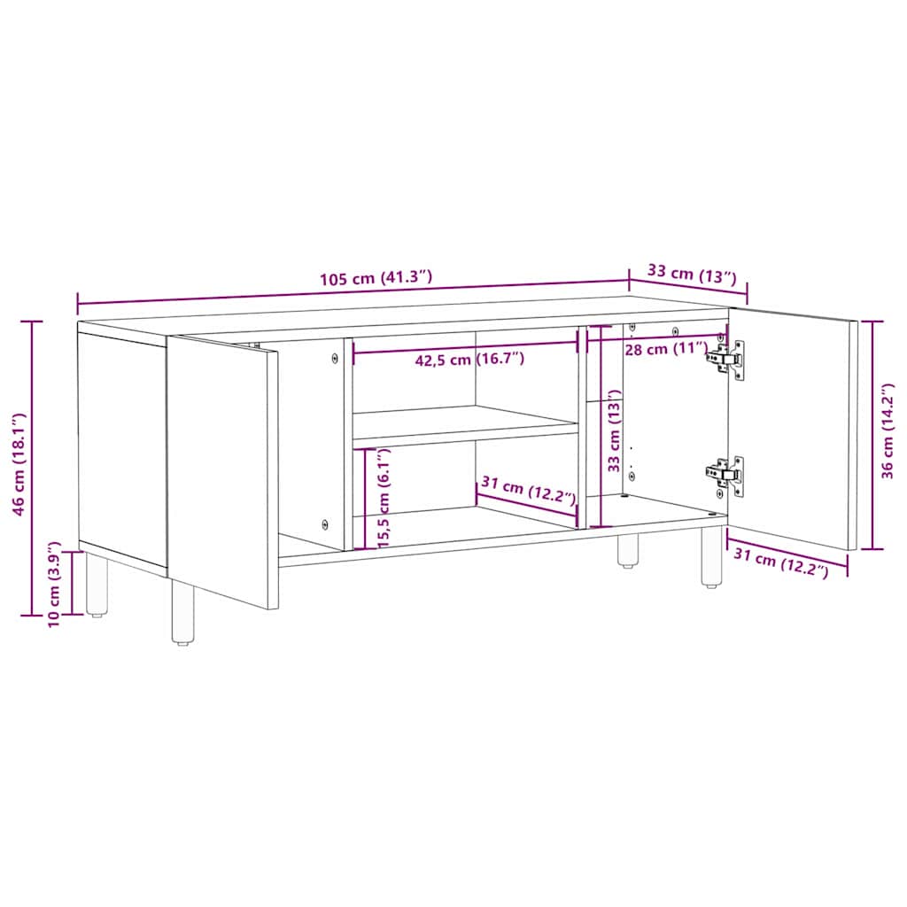 vidaXL TV Cabinet with Shelf Acacia Brown Finish 105 x 33 x 46 cm