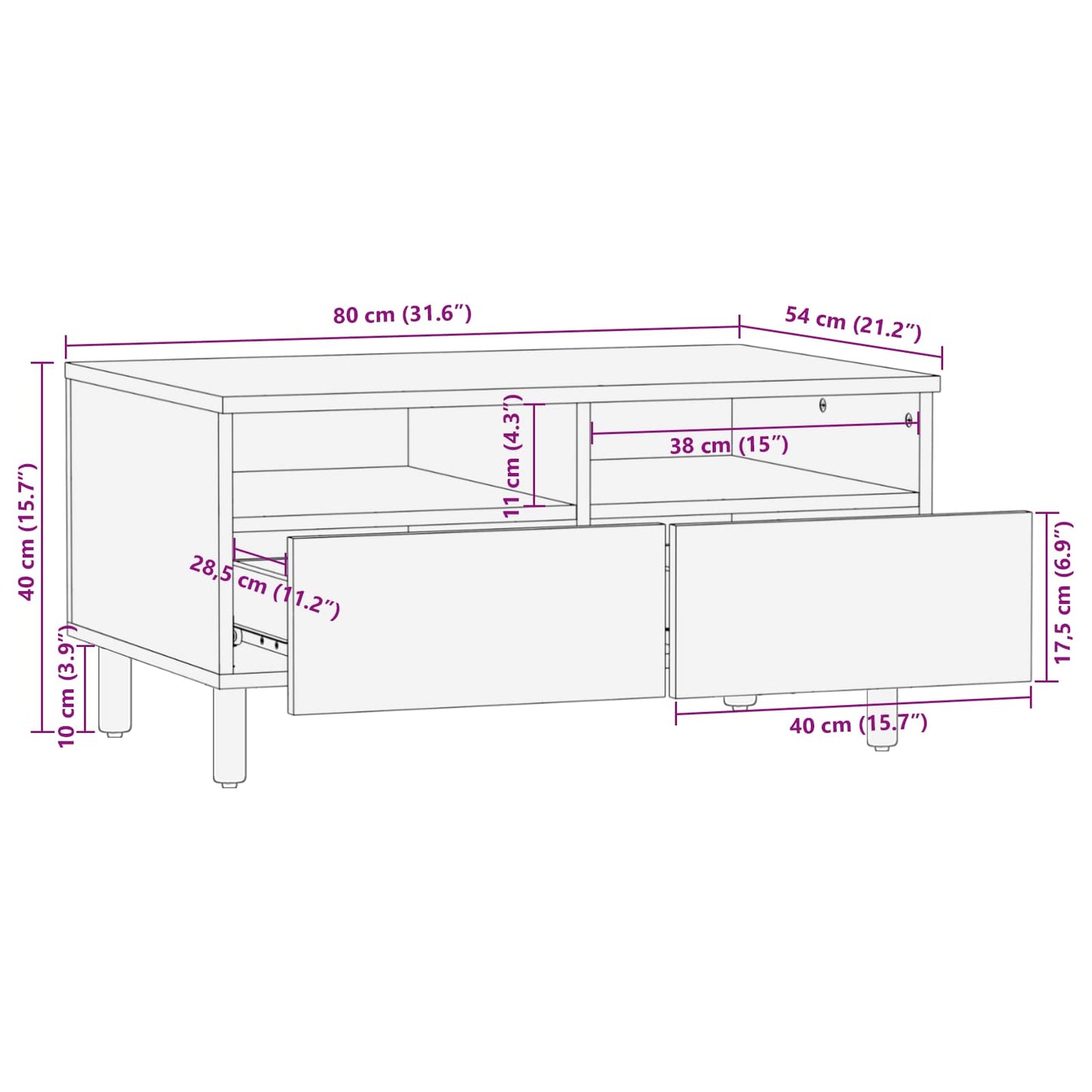 vidaXL Coffee Table with Drawer Brown 80 x 54 x 40 cm Solid Mango Wood