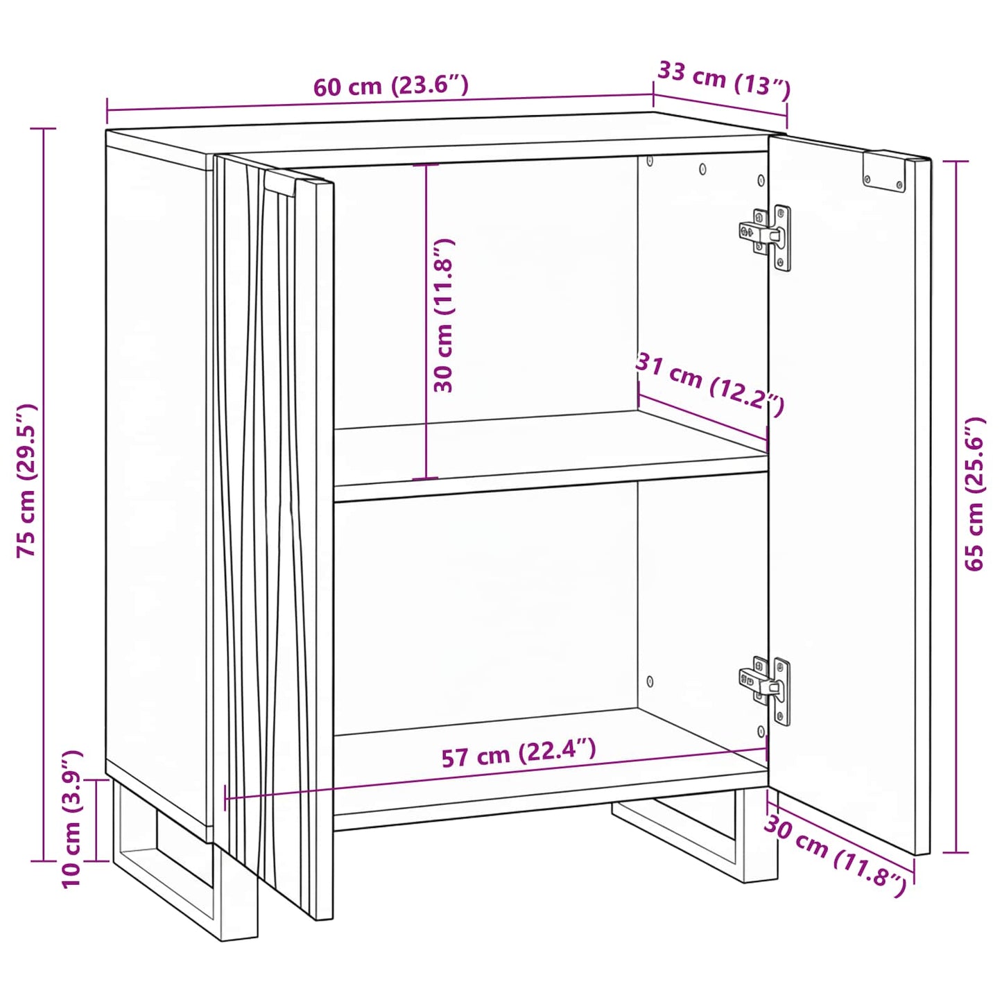 vidaXL Sideboard Natural 60 x 33.5 x 75 cm Solid Mango Wood