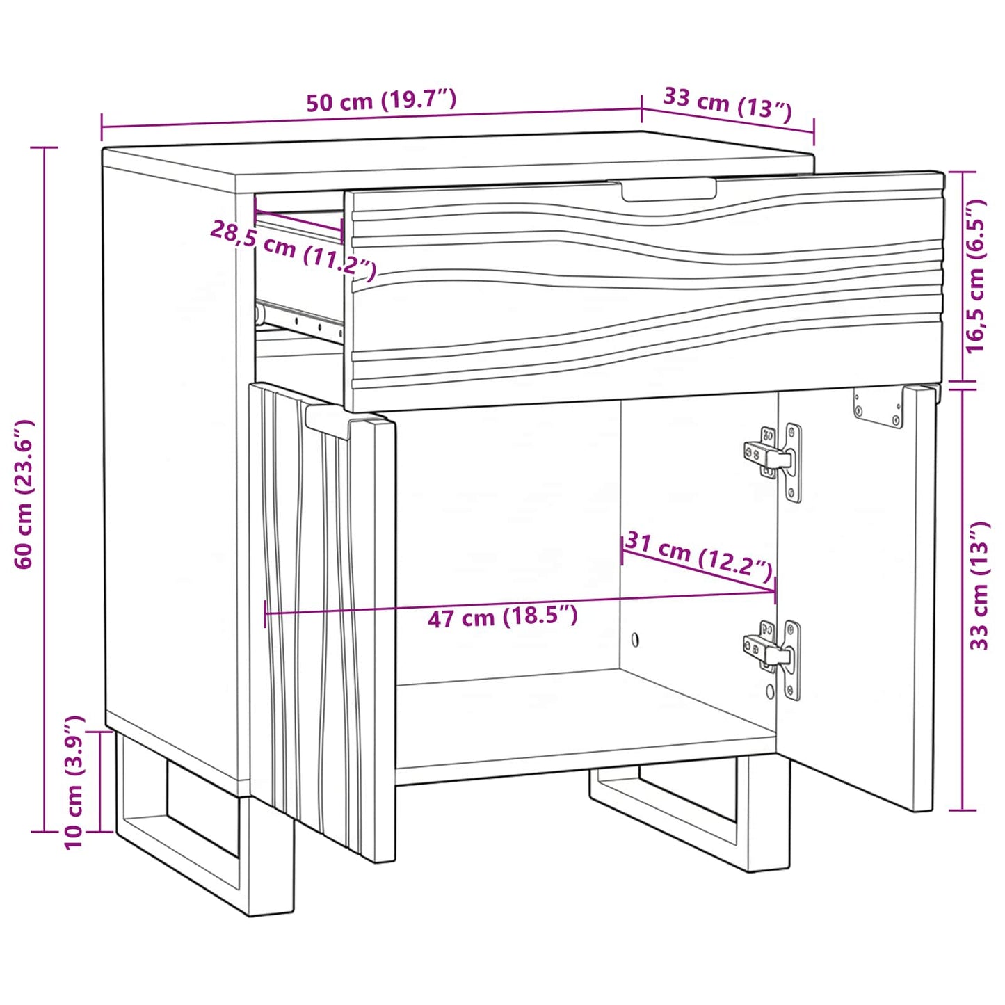 vidaXL Bedside Cabinet Natural 50 x 33 x 60 cm Engineered Wood