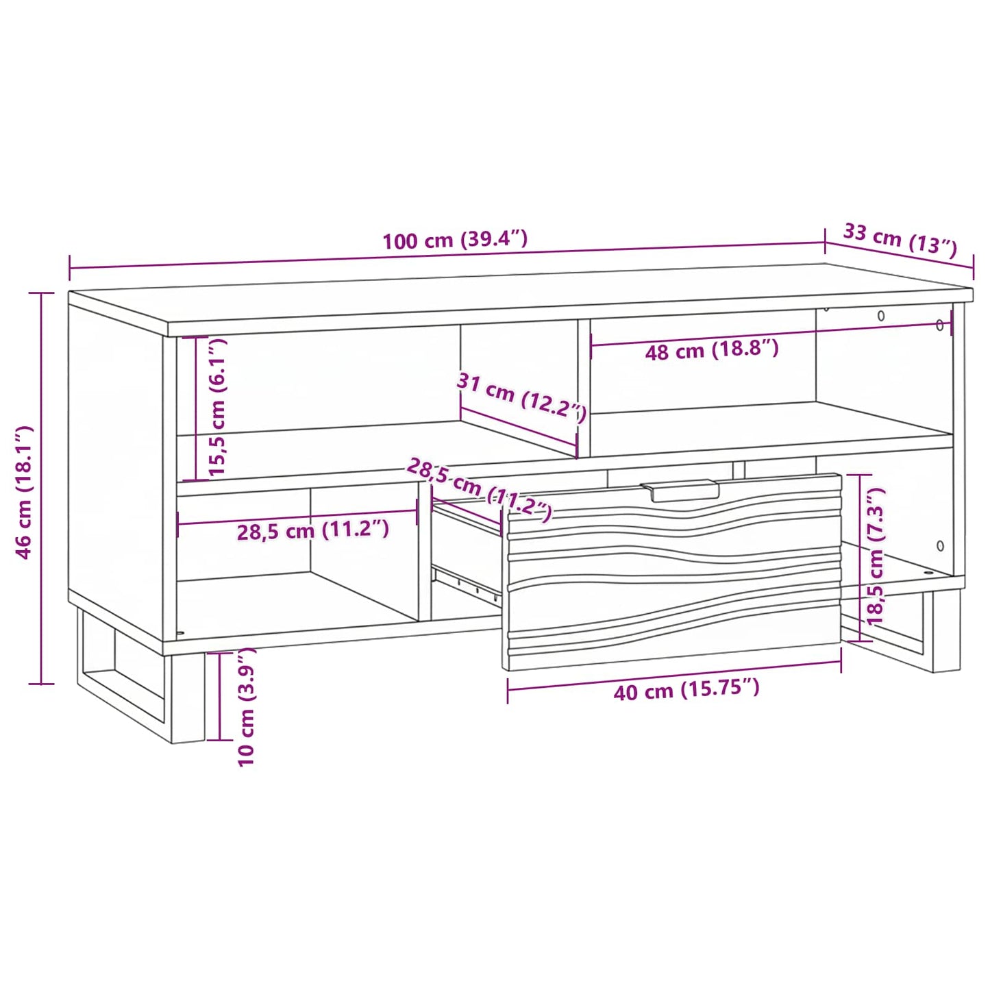 vidaXL TV Units with Drawer Brown 105 x 33 x 46 cm Engineered wood