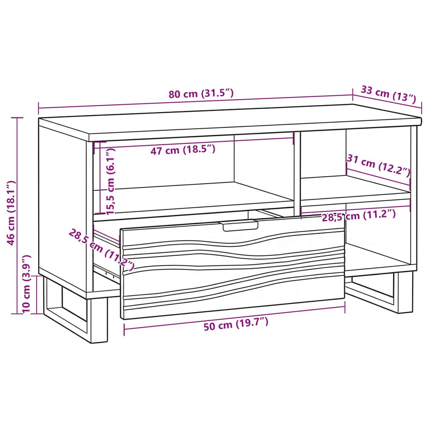 vidaXL TV Units with Drawer Brown 80 x 33 x 46 cm Engineered wood
