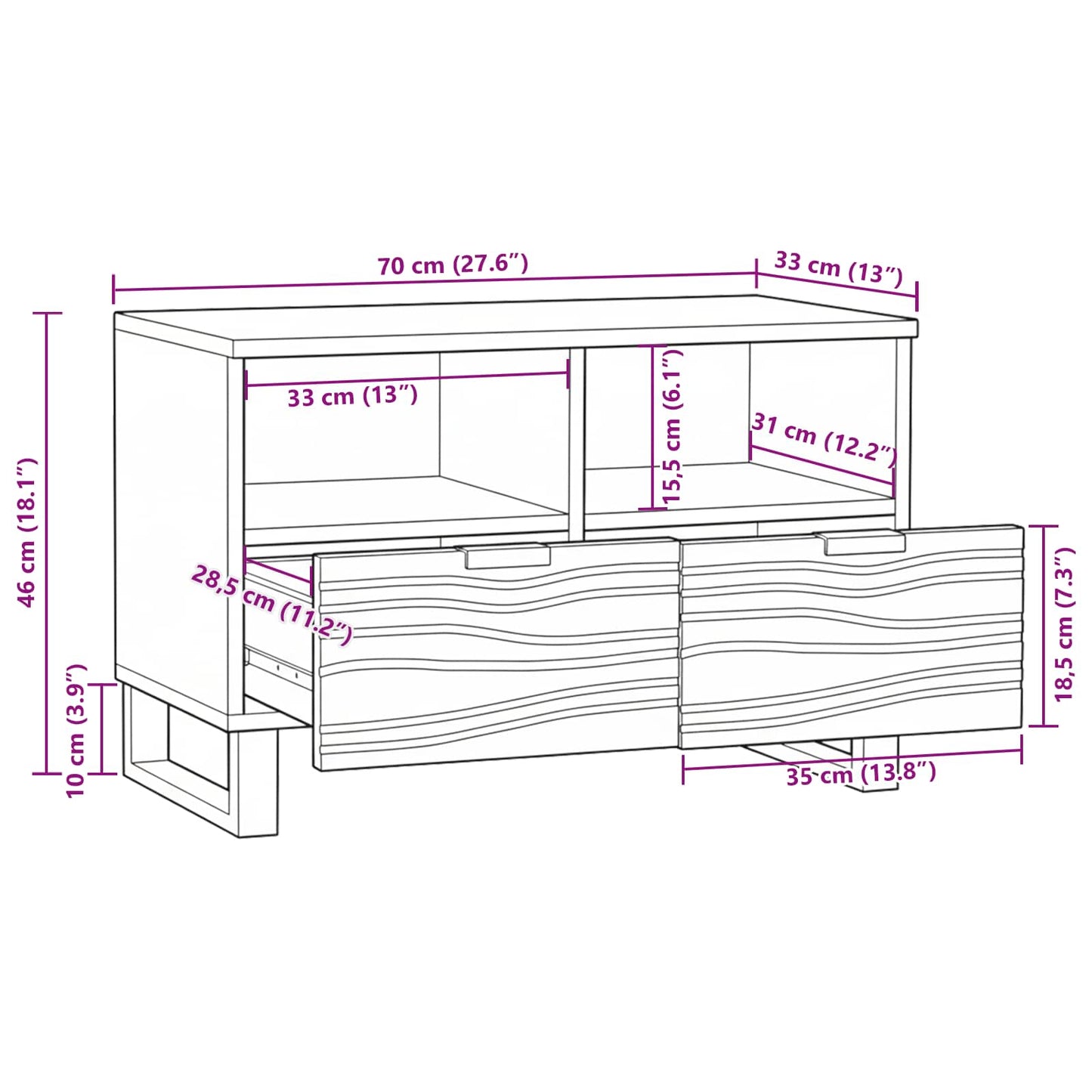 vidaXL TV Units with Drawer White 70 x 33 x 46 cm Engineered wood