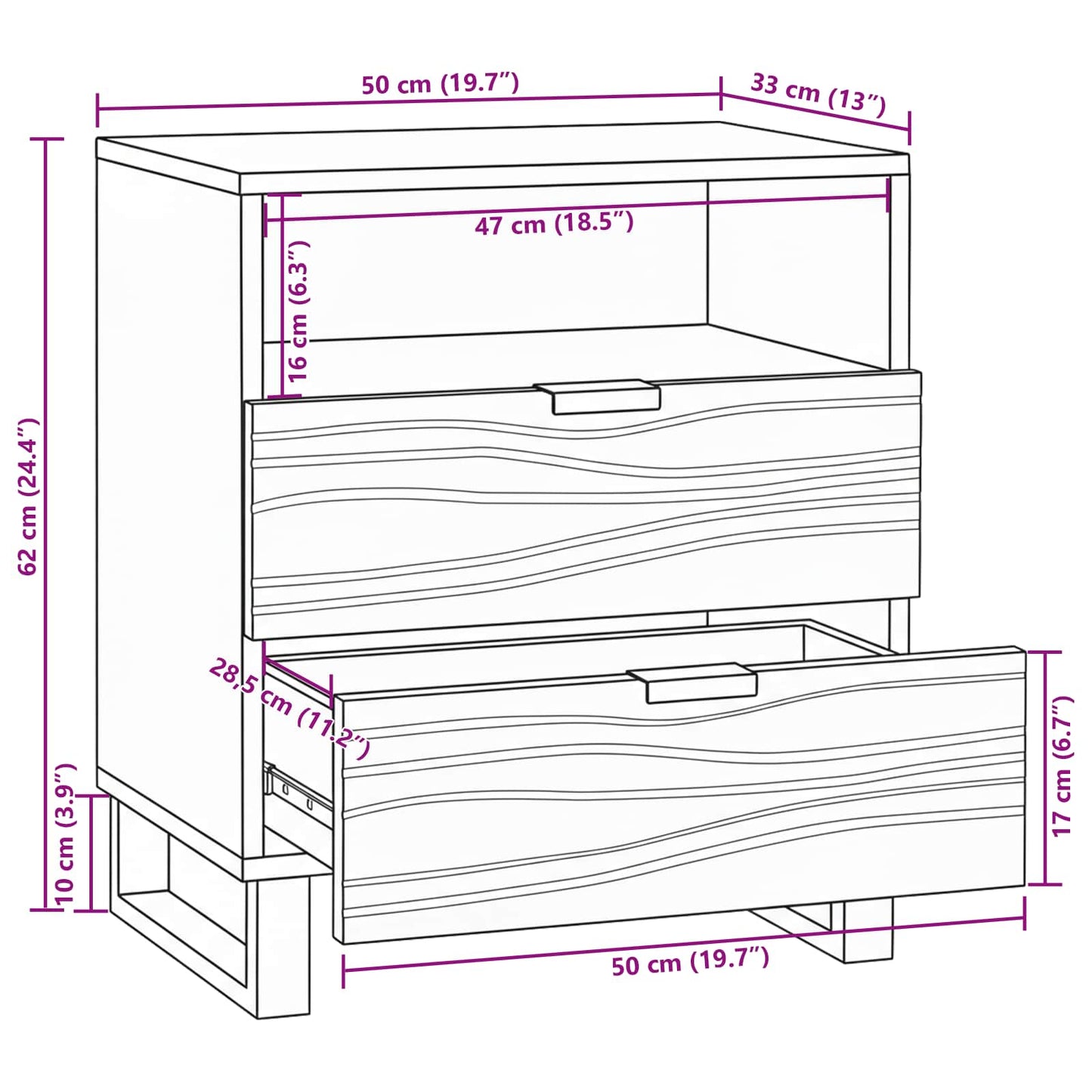 vidaXL Bedside Cabinet White 50 x 33 x 62 cm Engineered Wood