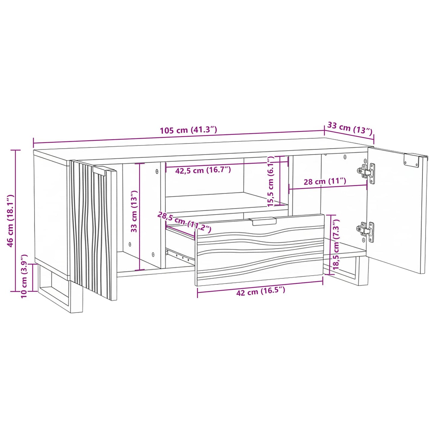 vidaXL TV Units with Drawer White 105 x 33 x 46 cm Engineered wood