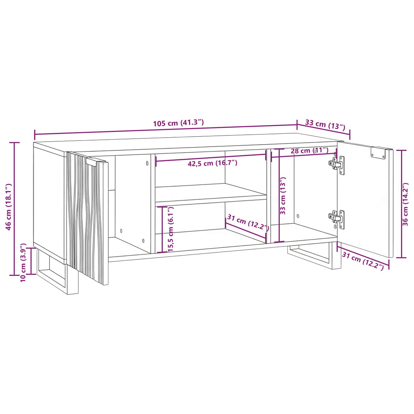 vidaXL TV Units Walnut 105 x 33 x 46 cm Engineered wood