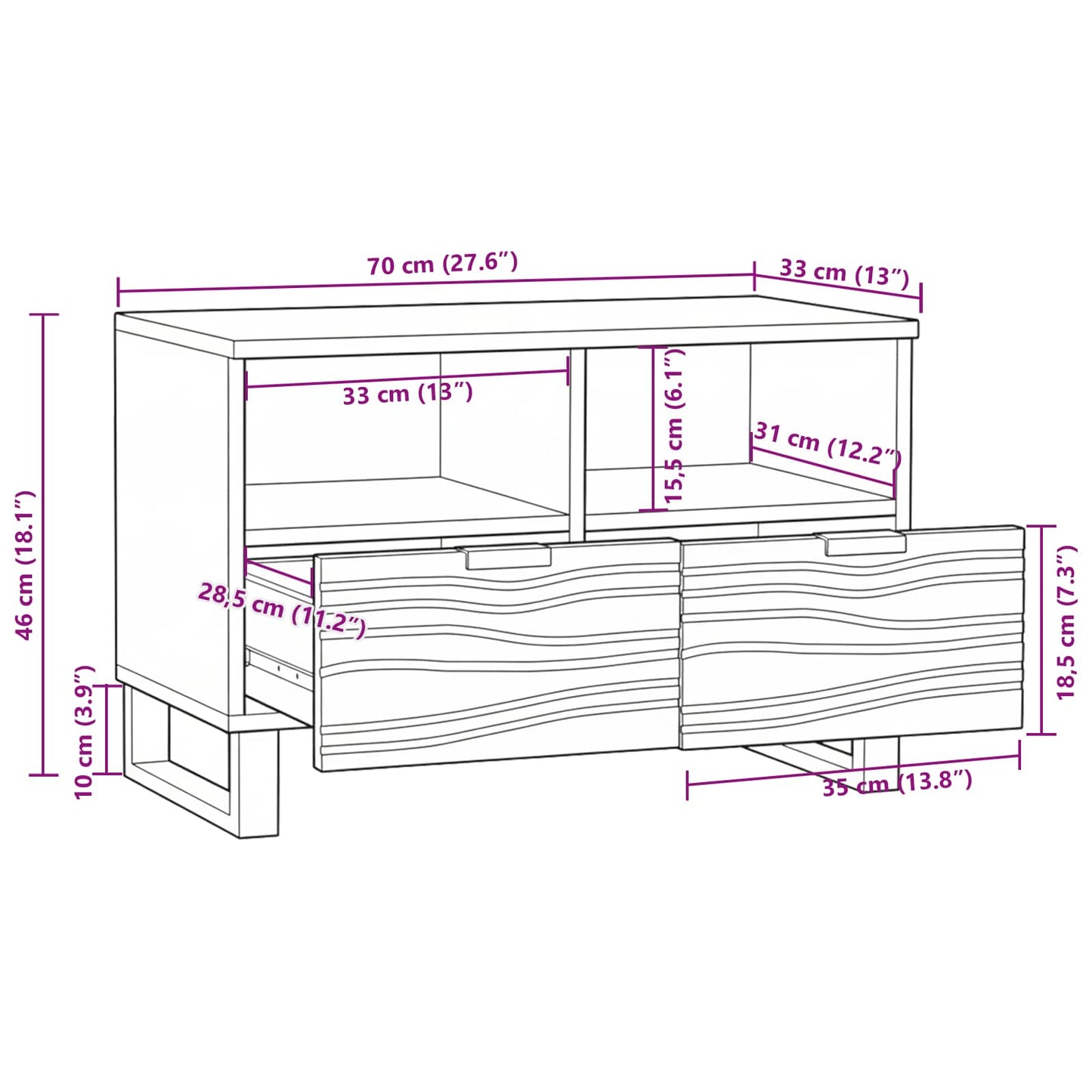 vidaXL TV Units with Drawer Walnut 70 x 33 x 46 cm Engineered wood