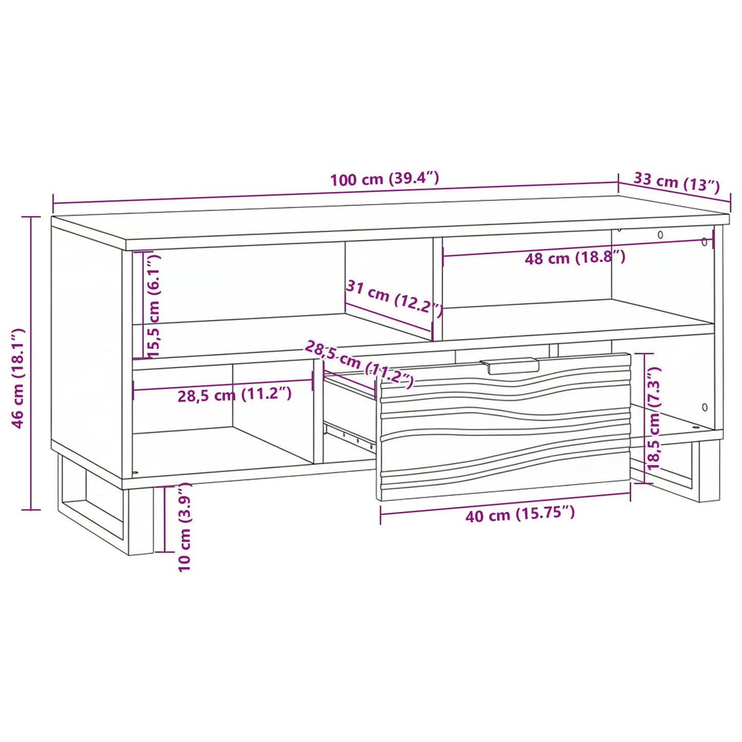 vidaXL TV Units with Drawer Walnut 105 x 33 x 46 cm Engineered wood