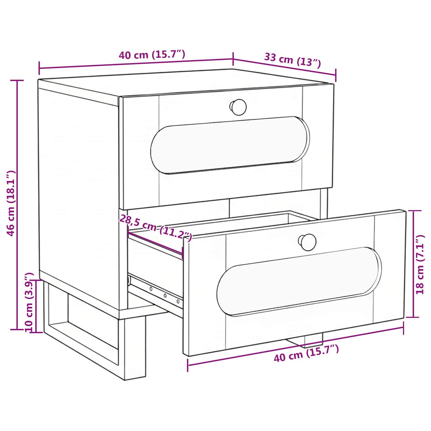 vidaXL Bedside Cabinet Natural 40 x 33 x 46 cm Solid Mango Wood