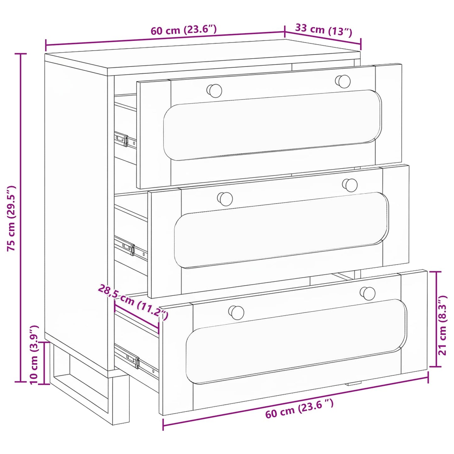 vidaXL Sideboard Brown 60 x 33 x 75 cm Solid Mango Wood