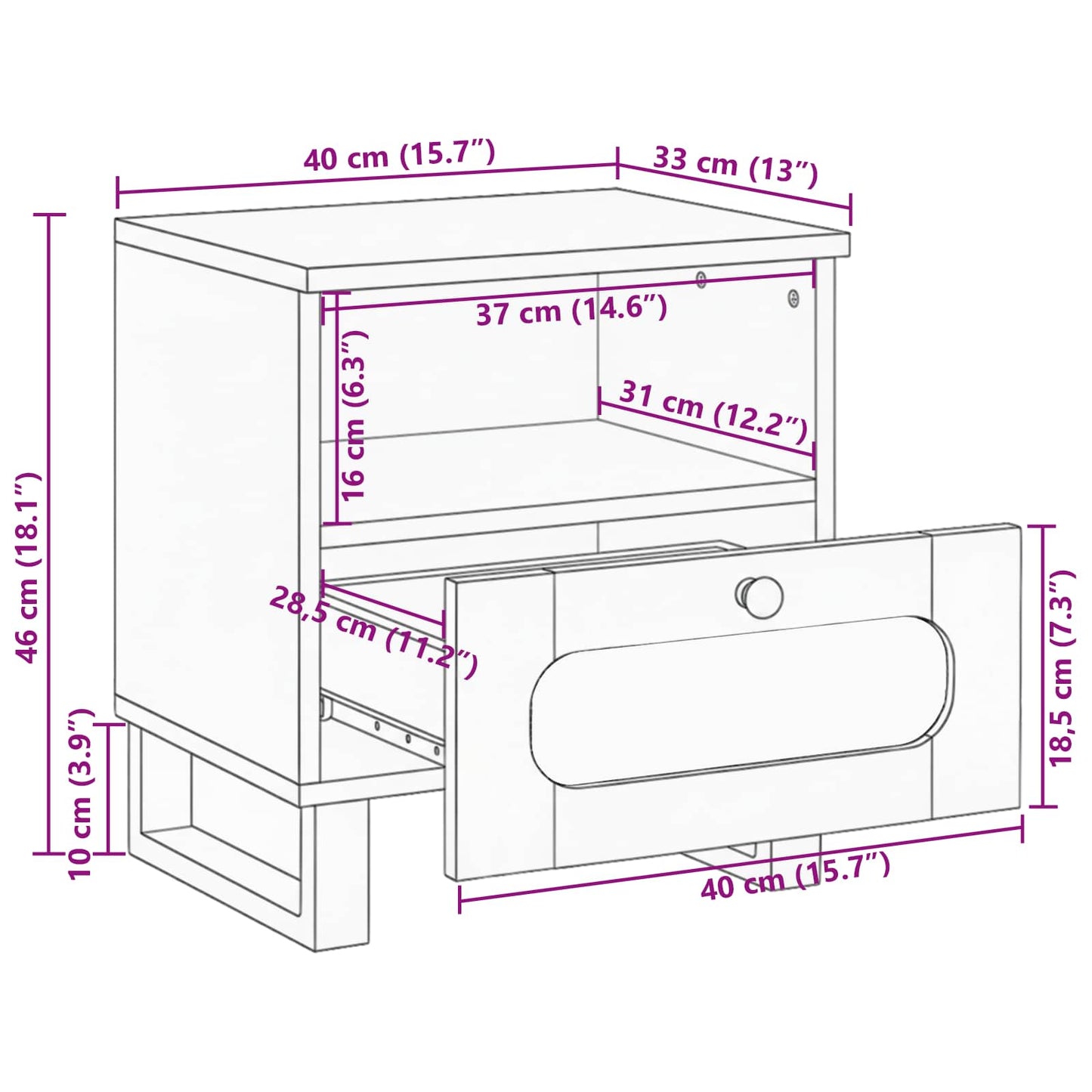 vidaXL Bedside Cabinet Natural 40 x 33 x 46 cm Solid Mango Wood
