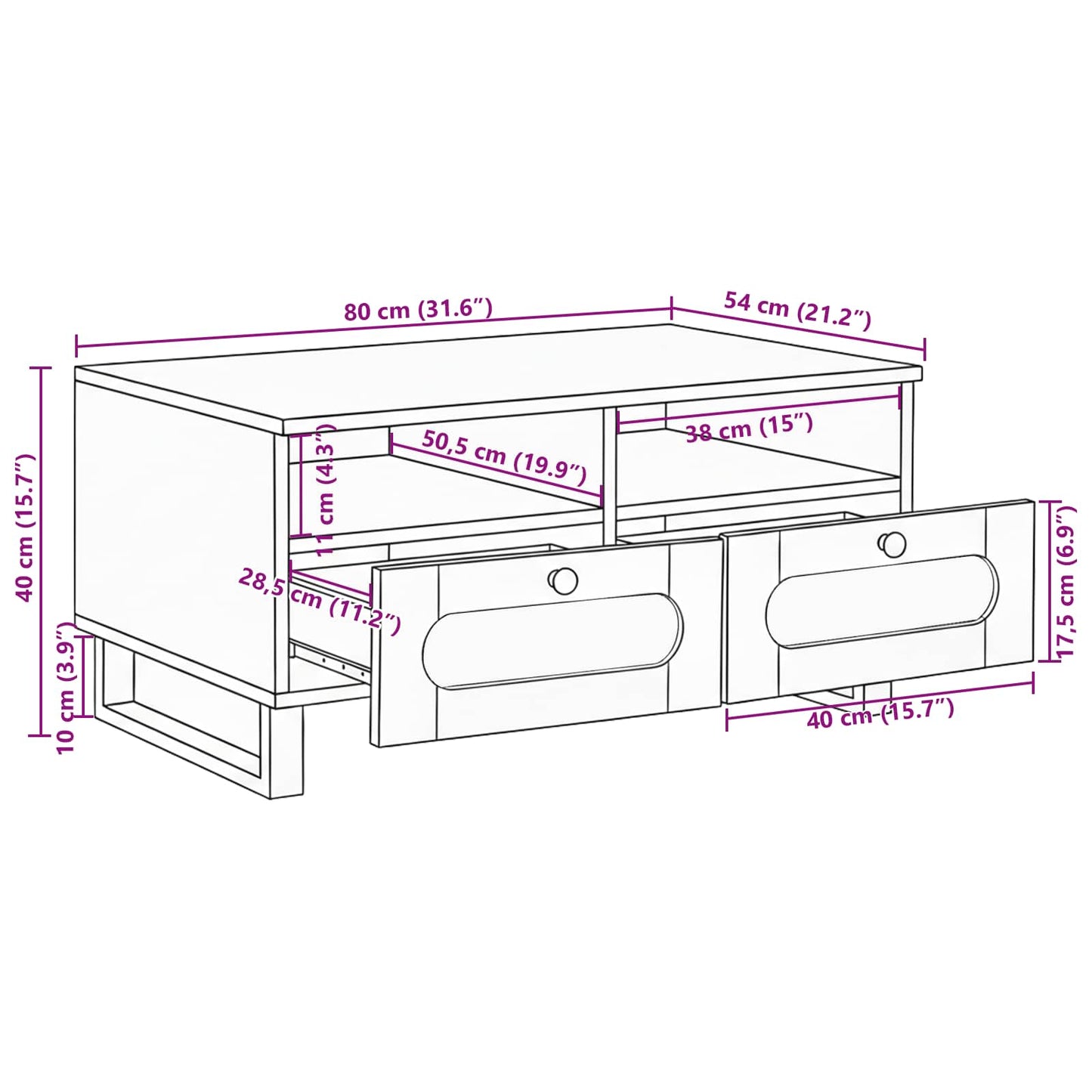 vidaXL Coffee Table Artisan Oak 80 x 54 x 40 cm Solid Mango Wood
