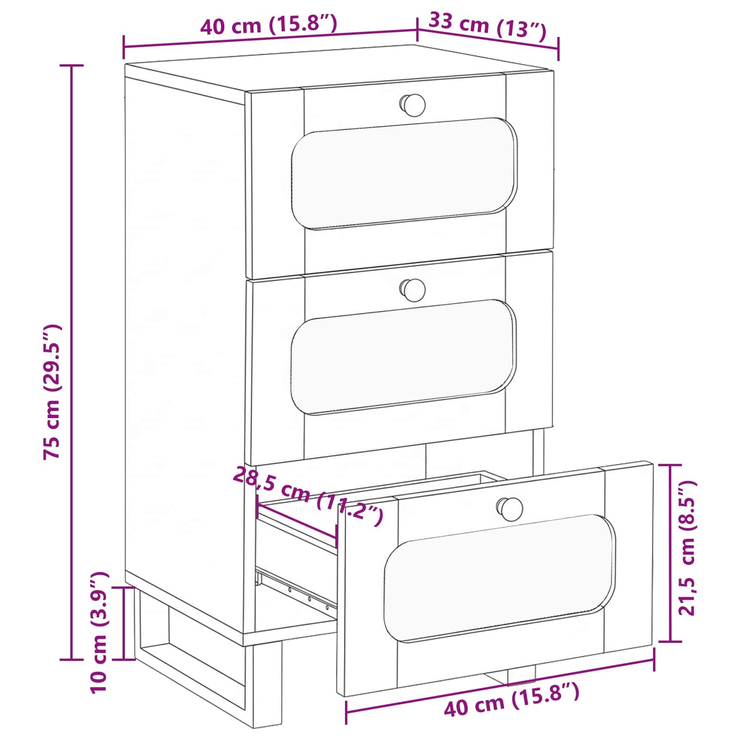 vidaXL Sideboard with Drawer Brown 40 x 33 x 75 cm Solid Mango Wood