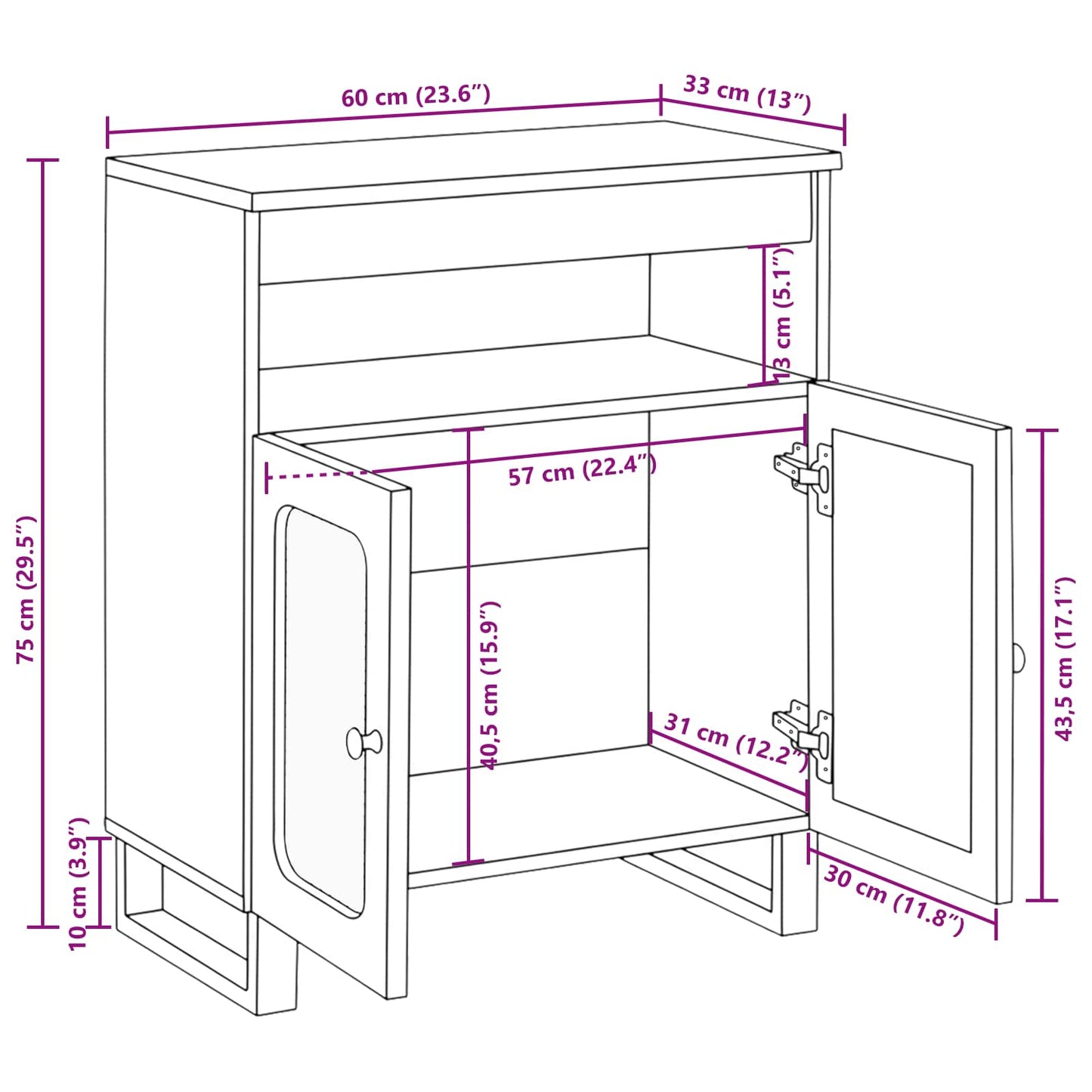 vidaXL Sideboard with Storage Brown 60 x 33 x 75 cm Solid Mango Wood