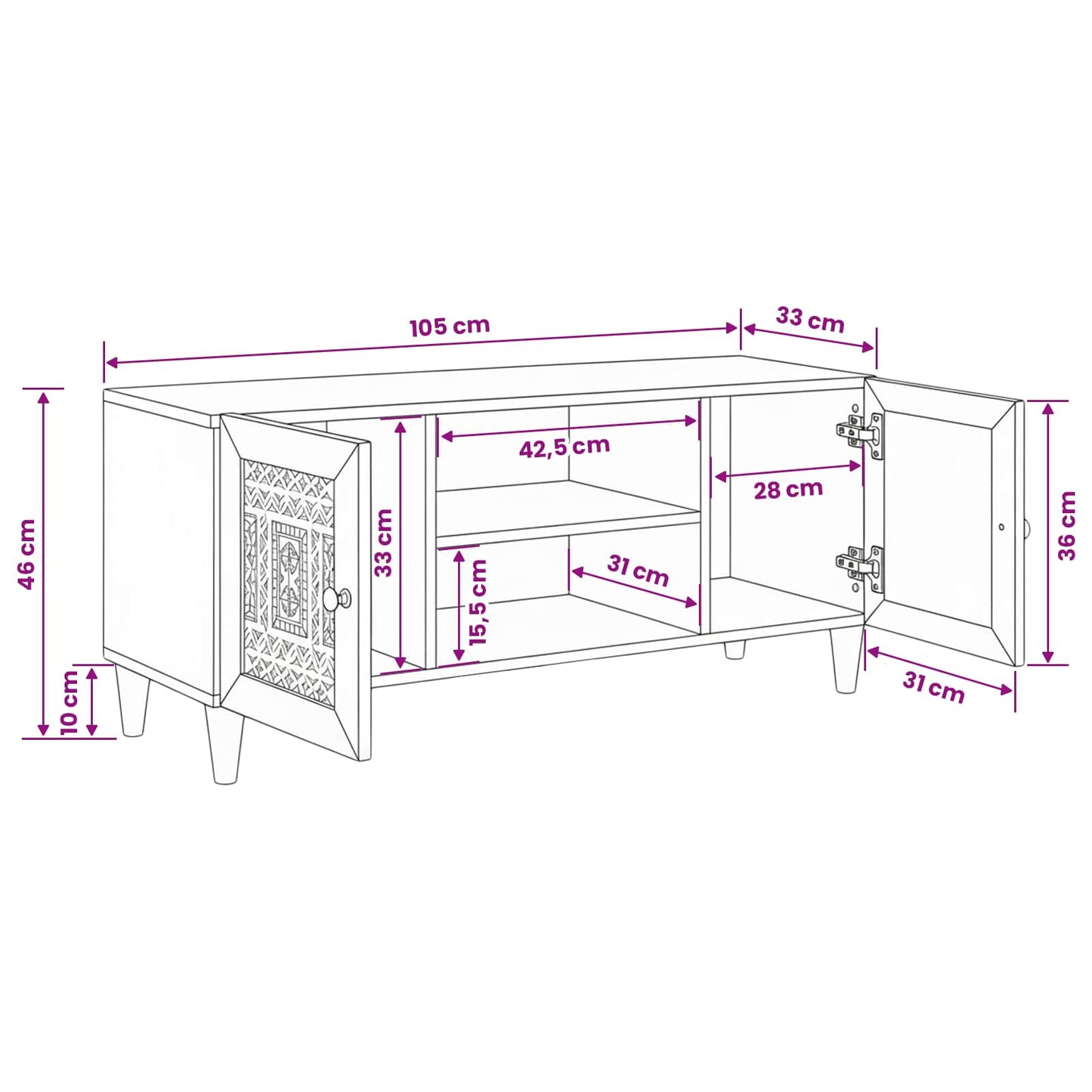vidaXL TV Units Light Brown 105 x 33 x 46 cm Solid Mango Wood